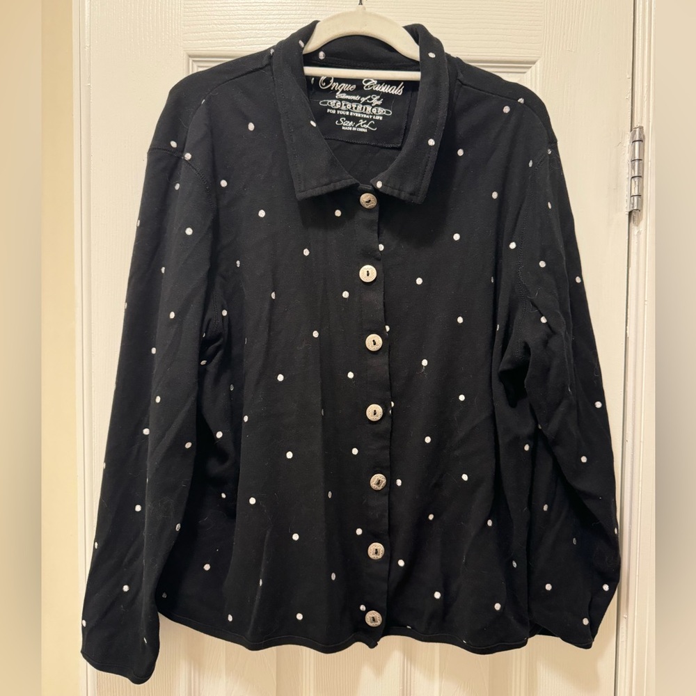 Polka dot long sleeve collared button-up sweater